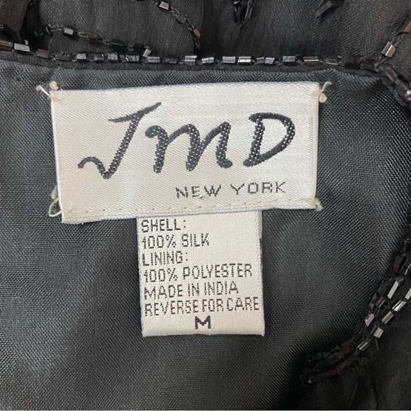JMD NY Vintage Silk Black Beaded Blazer Jacket Size Medium - Picture 3 of 4